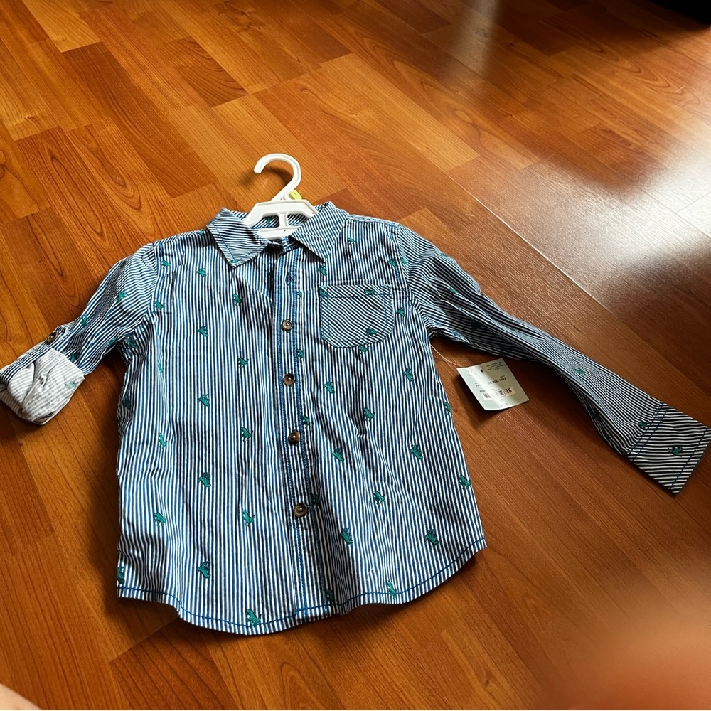NWT Cute Okie dokie button up 5t dinosaur and pinstripe shirt